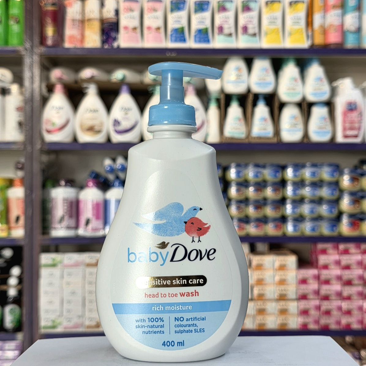 شامپو بدن و سر نوزاد Baby Dove مدل Sensitive Skin Care حجم ۴۰۰ میل – ملایم و مرطوب‌کننده