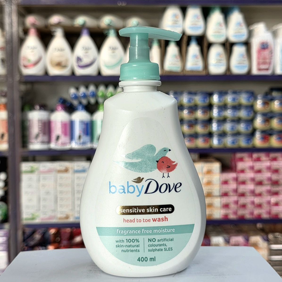 شامپو سر تا پا Baby Dove مدل Sensitive Skin Care حجم ۴۰۰ میل – بدون رایحه، مناسب پوست بسیار حساس