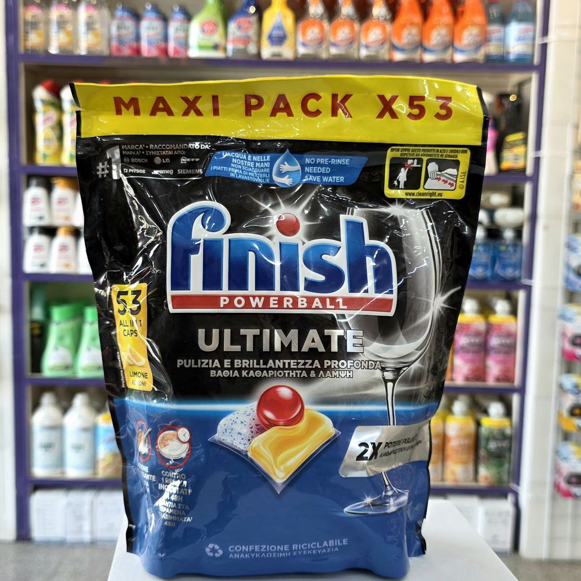 قرص ماشین ظرفشویی Finish Ultimate Powerball – بسته ۵۳ عددی | شوینده قوی و براق‌کننده ظروف