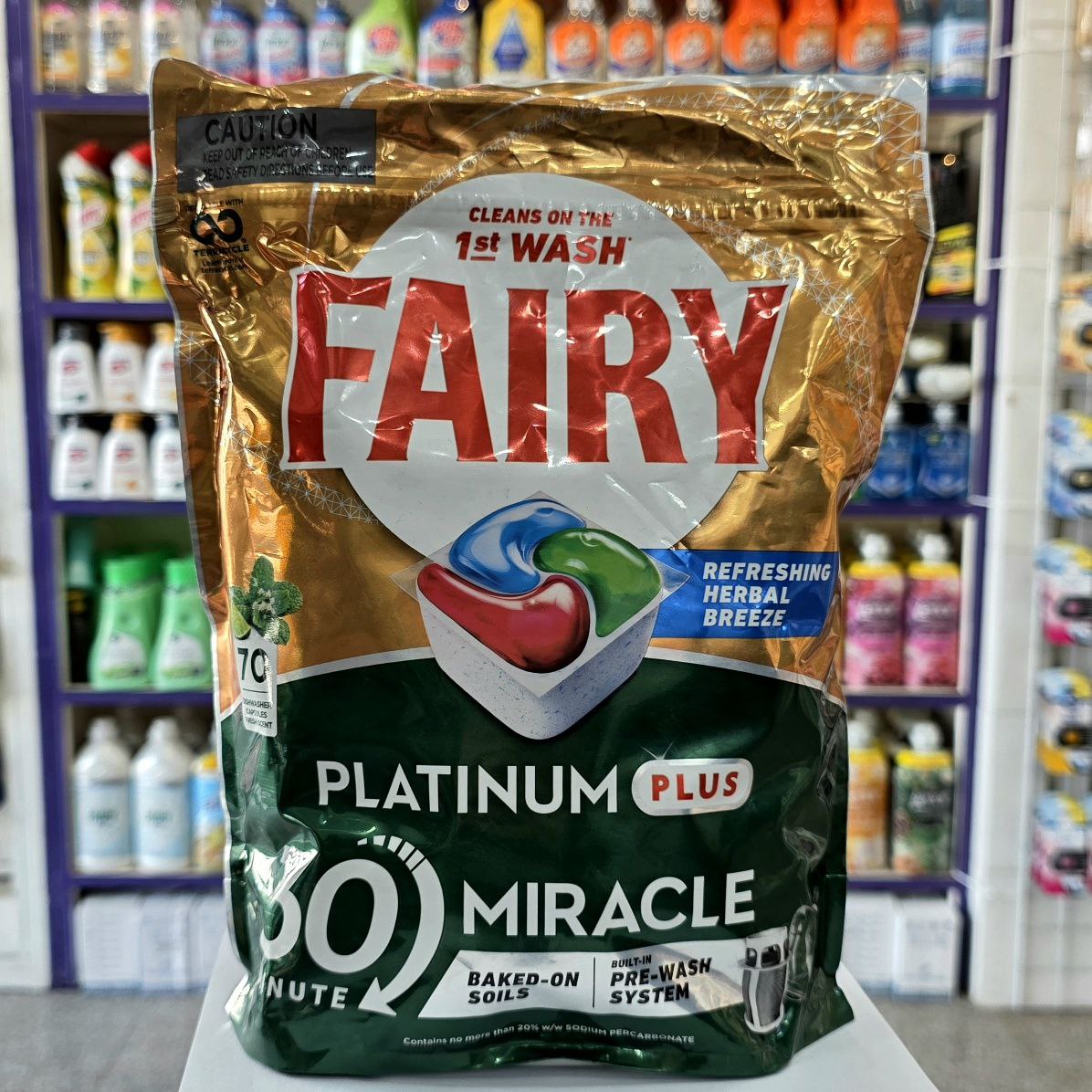 قرص ماشین ظرفشویی Fairy Platinum Plus – بسته ۷۰ عددی | تمیزکننده قوی و براق‌کننده ظروف