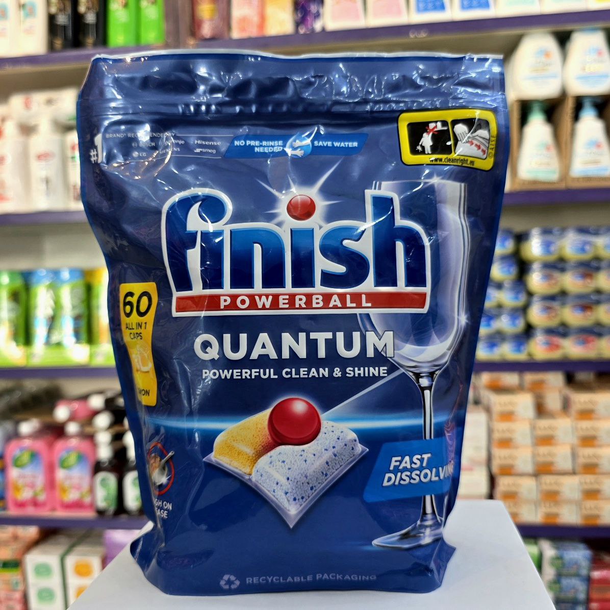 قرص ماشین ظرفشویی Finish Powerball Quantum – بسته ۶۰ عددی | تمیزکننده و براق‌کننده حرفه‌ای