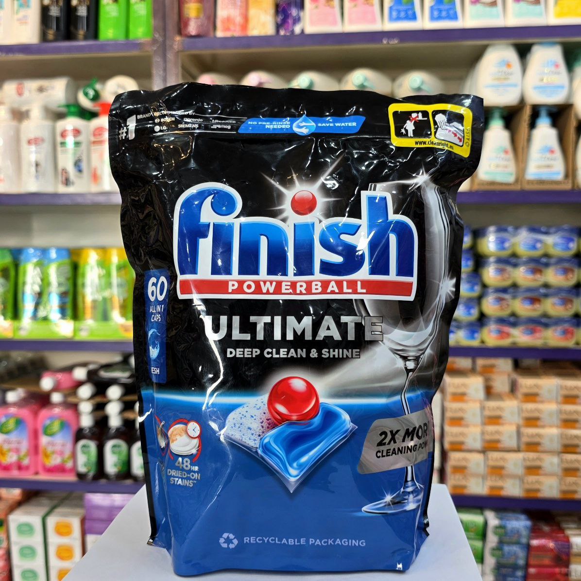 قرص ماشین ظرفشویی Finish Powerball Ultimate – بسته ۶۰ عددی | تمیزکننده و براق‌کننده قوی