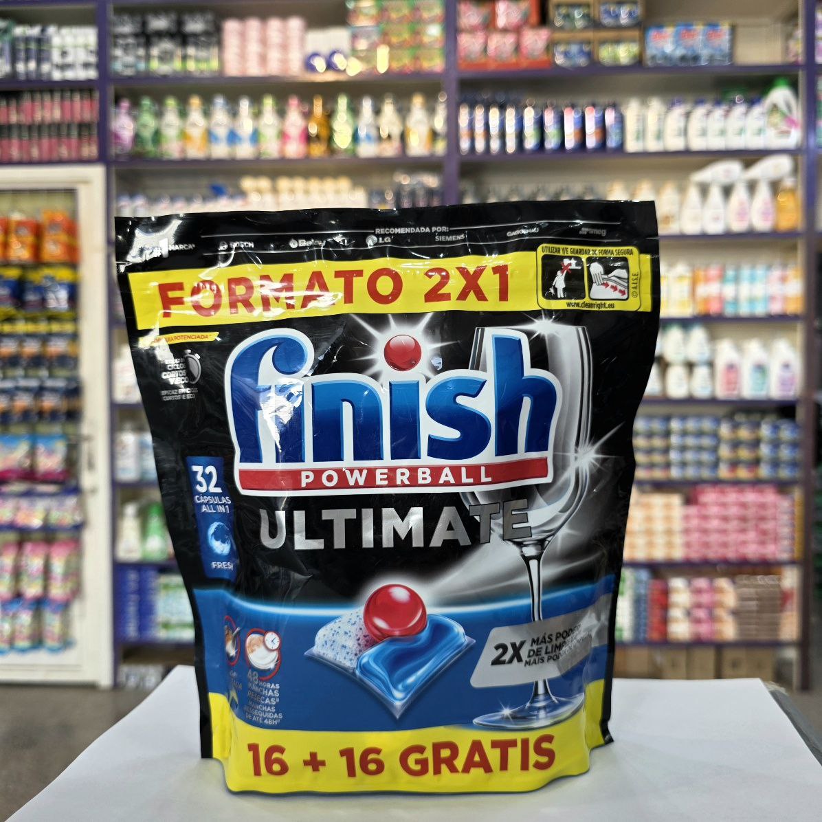 قرص ماشین ظرفشویی Finish Powerball Ultimate – بسته ۳۲ عددی | پاک‌کننده و براق‌کننده حرفه‌ای